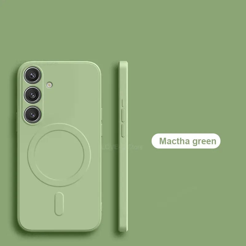 MagSafe wireless charging case for Samsung Galaxy, matcha green liquid silicone cover with triple-camera back
