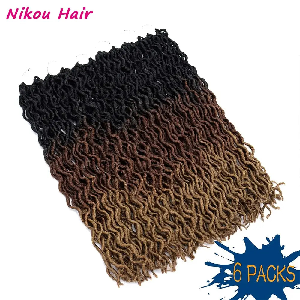Goddess faux locs crochet hair, 18/24in, 3-tone black-to-brown ombre, 6 packs, Nikou Hair