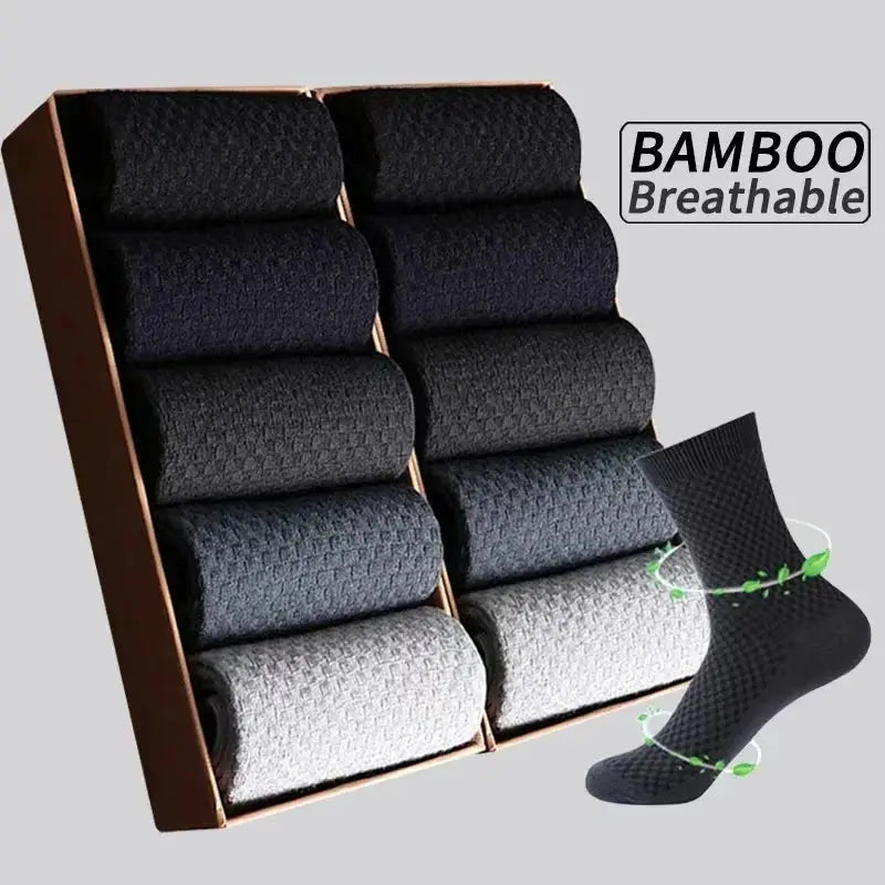 Men Bamboo Fiber Crew Socks 5 Pairs Breathable Moisture Wicking Casual Dress Socks For Spring Summer Autumn
