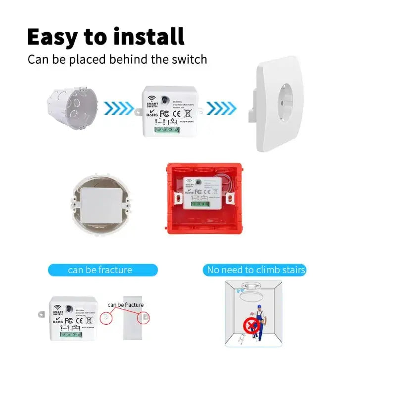 Wireless RF433 wall switch module with remote control for lighting, 1/2/3 gang, 10A 110/220V, Simples Market, 4-piece