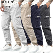 Realxizi men's cargo pants, four colorways, with elastic waist drawstring and cargo pockets