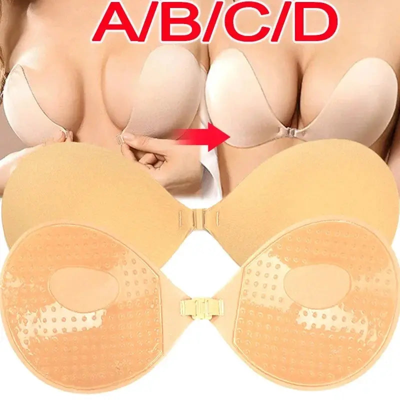 Simples Market women's strapless adhesive push-up bra set in nude silicone with seamless cups