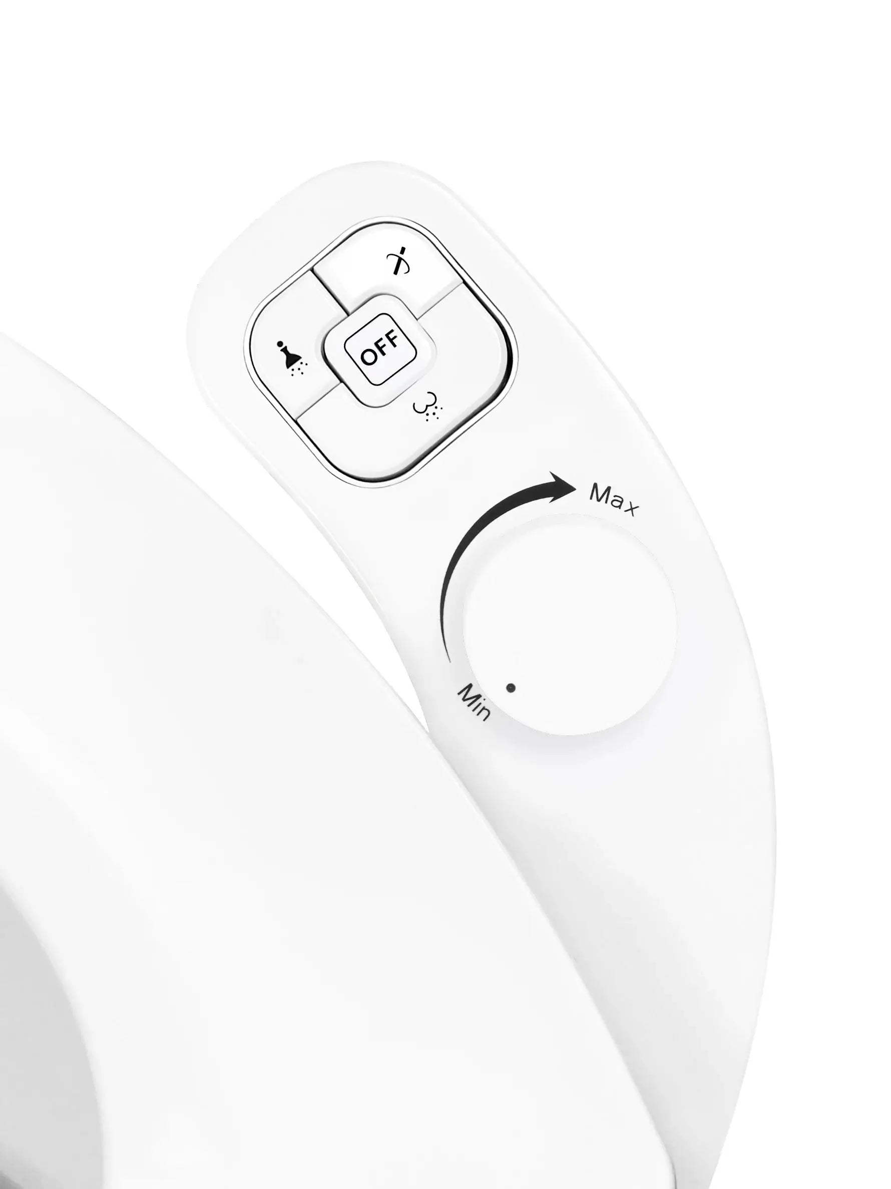SAMODRA non-electric bidet seat attachment with white control panel showing dual nozzle icons for frontal and rear wash