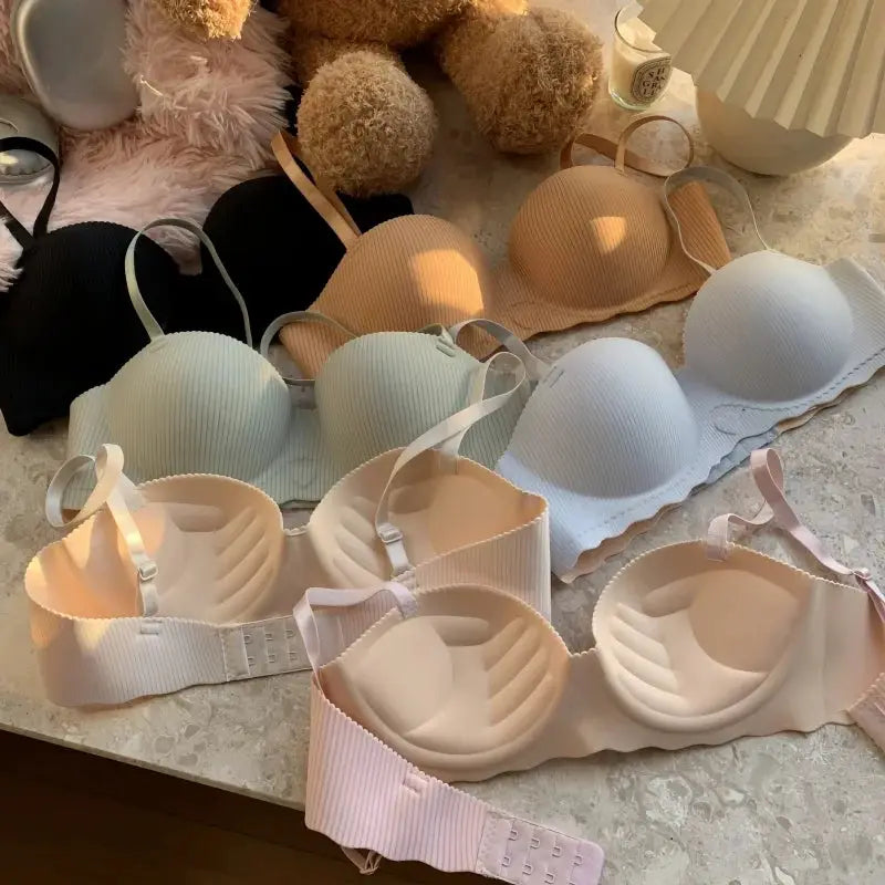 Six Simples Market seamless ribbed push-up bras in assorted colors, non-wire bralettes