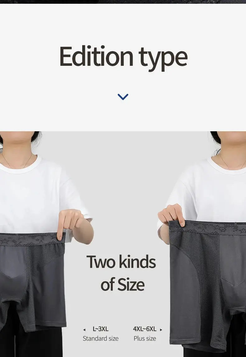 Simples Market extra-long men's boxer briefs, dark gray breathable sports underwear, two pairs shown in two sizes