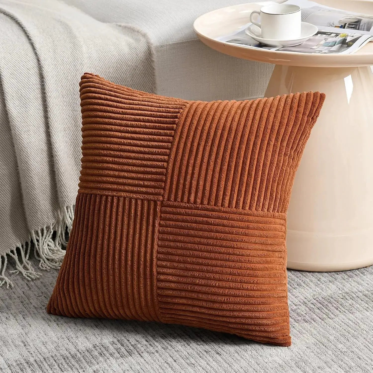 Simples Market Rust Boho decorative throw pillow cover 18x18 in with corduroy patchwork