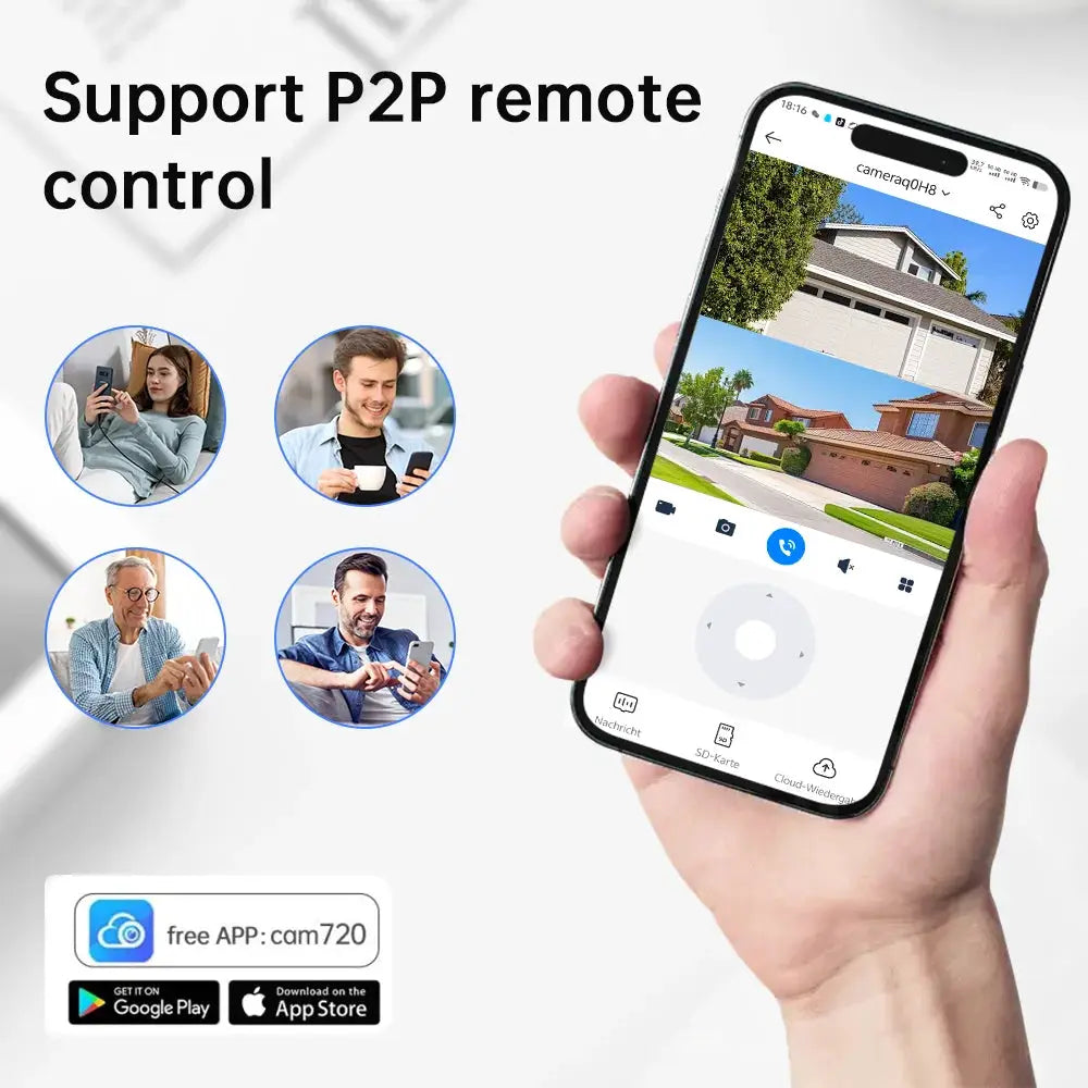 Jooan outdoor 4K 8MP PTZ security camera with AI tracking, 5X zoom, dual-lens; app-enabled P2P remote viewing