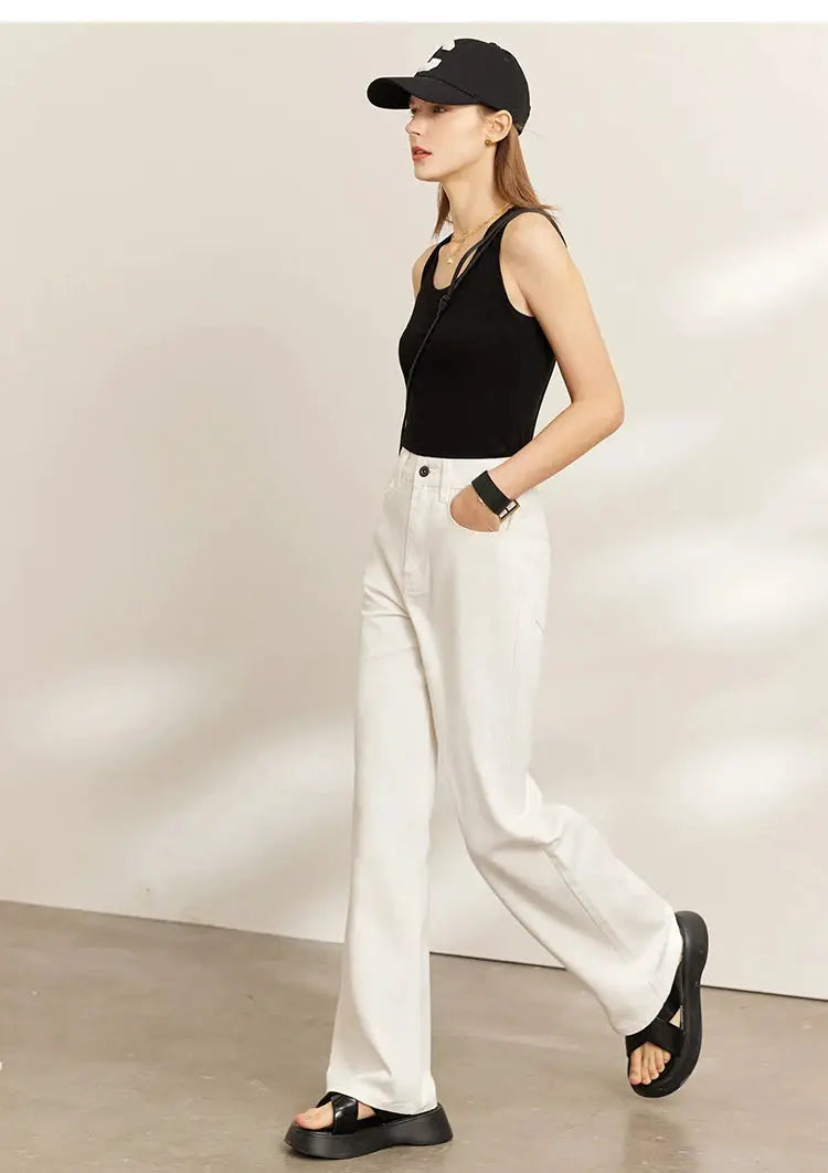 Amii Minimalism Vintage Denim Jeans Women Loose Wide Leg Autumn Pants