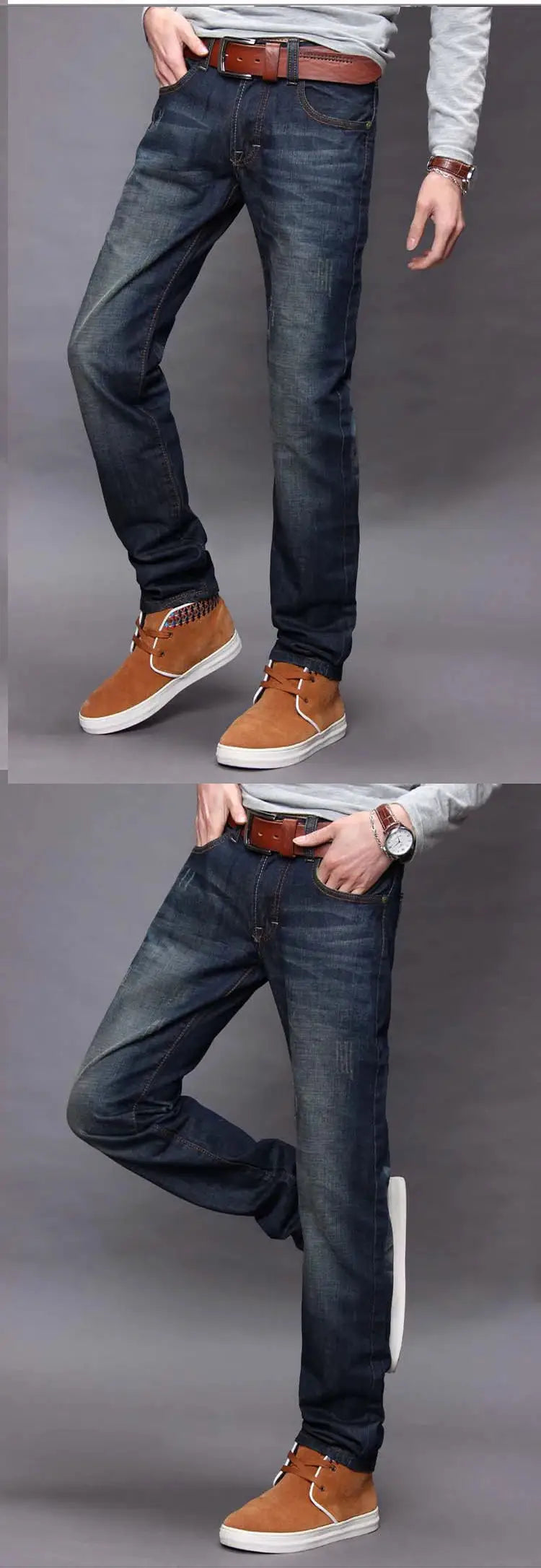 Men's casual jeans in dark stretch denim, straight-fit trousers