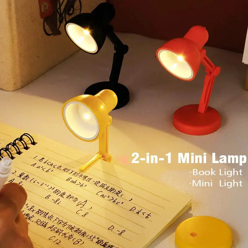 Mini clip-on LED book light set of three by Simples Market in yellow, black, and red for desk use.