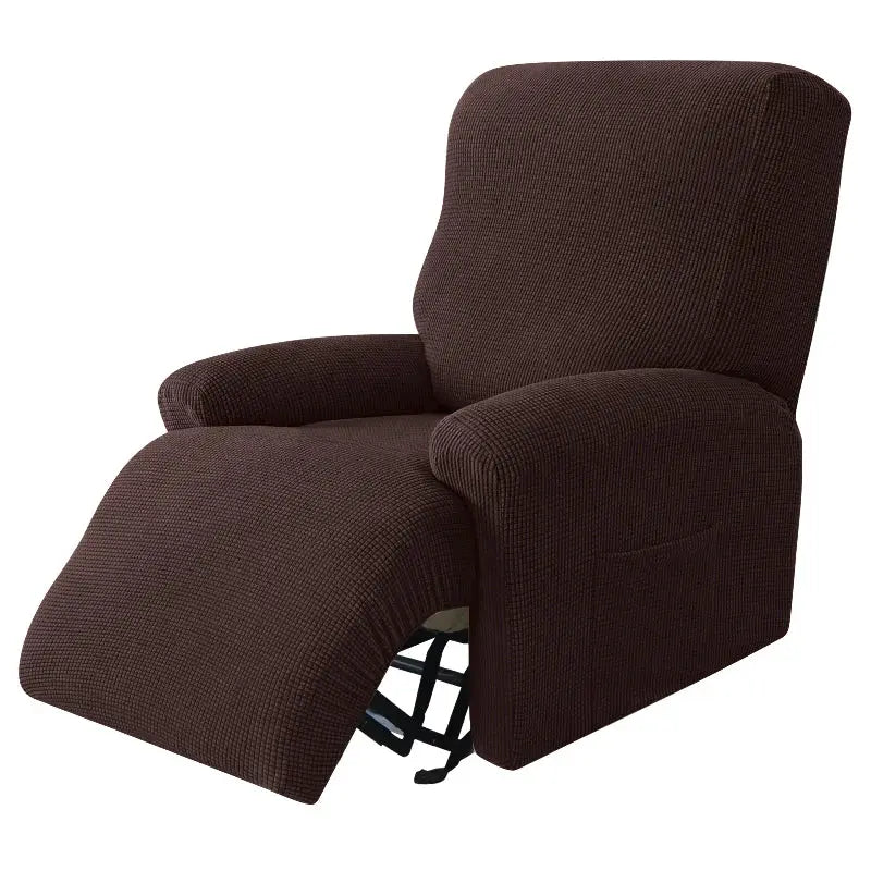 Recliner sofa cover set in solid brown stretch spandex by Simples Market, 4pcs.