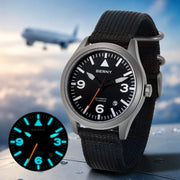 BERNY titanium automatic men's watch with sapphire AR coating, luminous hands, black fabric strap