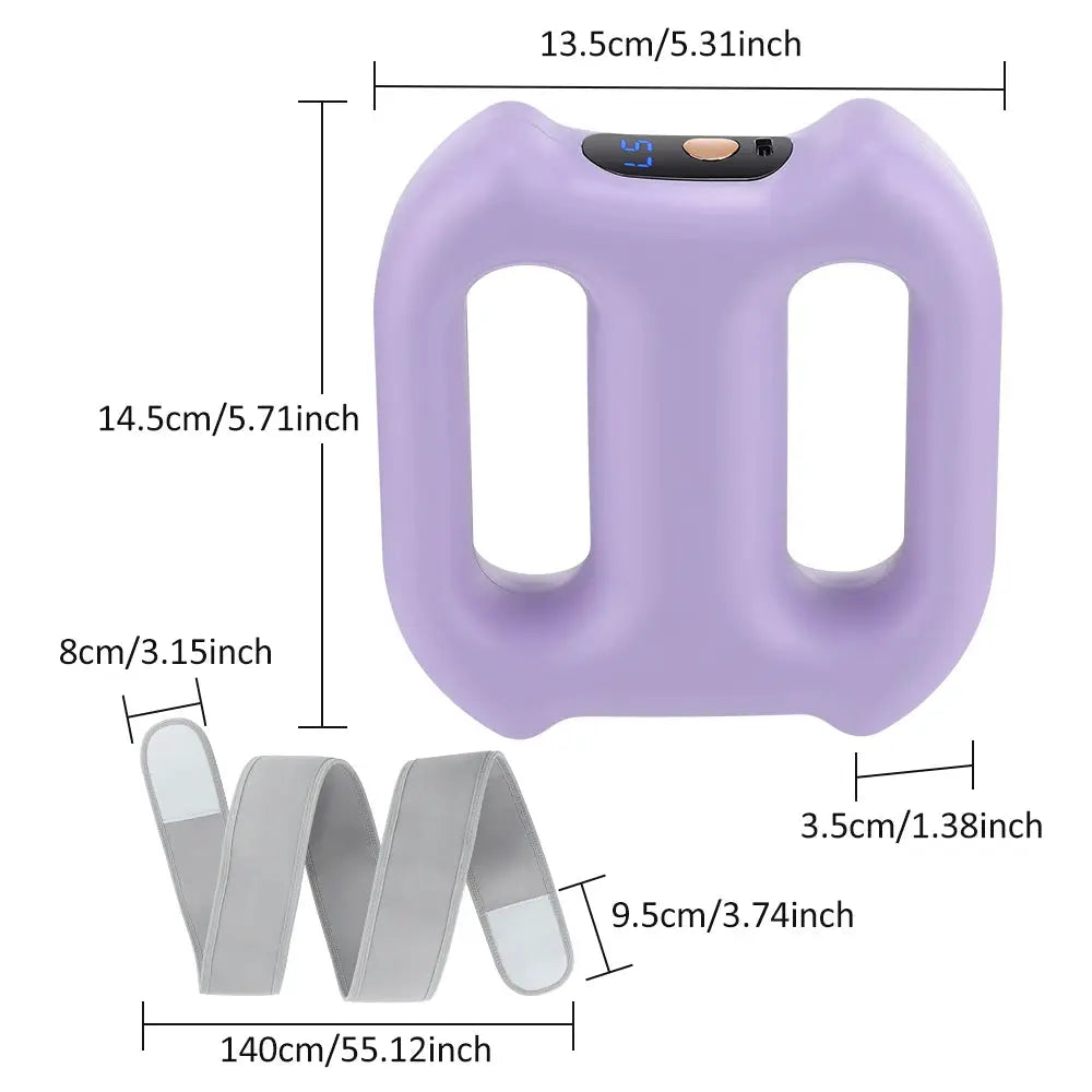 Portable vibration dual-ring fascia massager and belt by Simples Market, purple handheld unit with gray strap