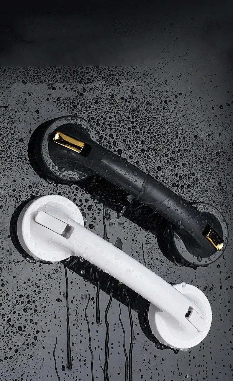 2-pack suction shower grab bars in black and white by Simples Market for bathroom safety