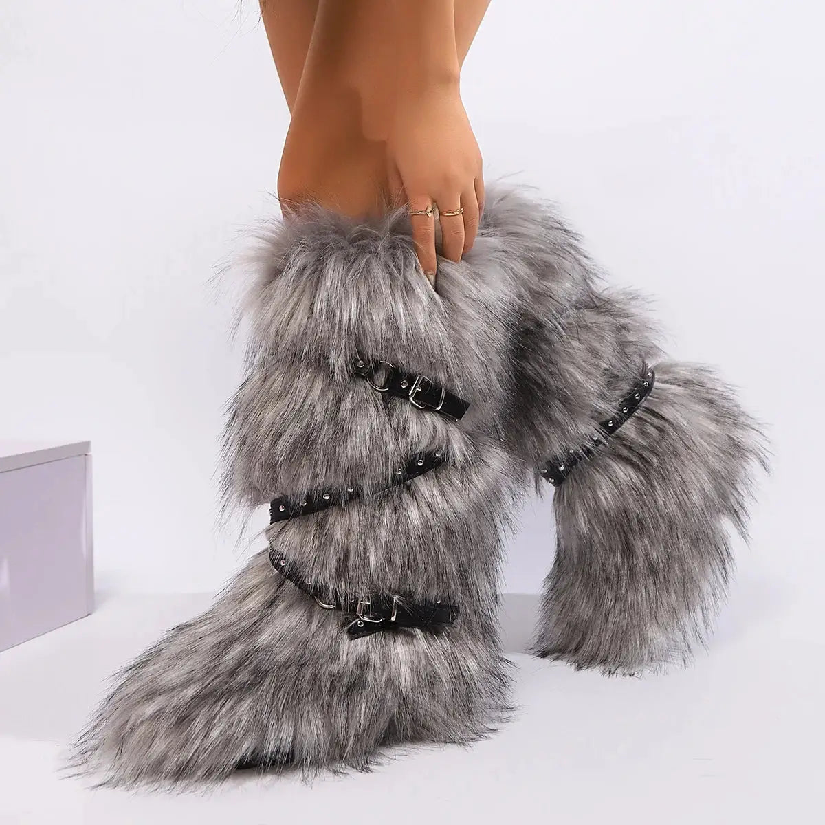 SnowNest Winter Faux Fur Snow Boots For Women Warm Plush Lined Platform Over Knee Boots