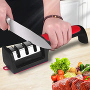 Kitchen Three Quarter Segment Knife Sharpener Stainless Steel Hand Held Sharpening Stone Black