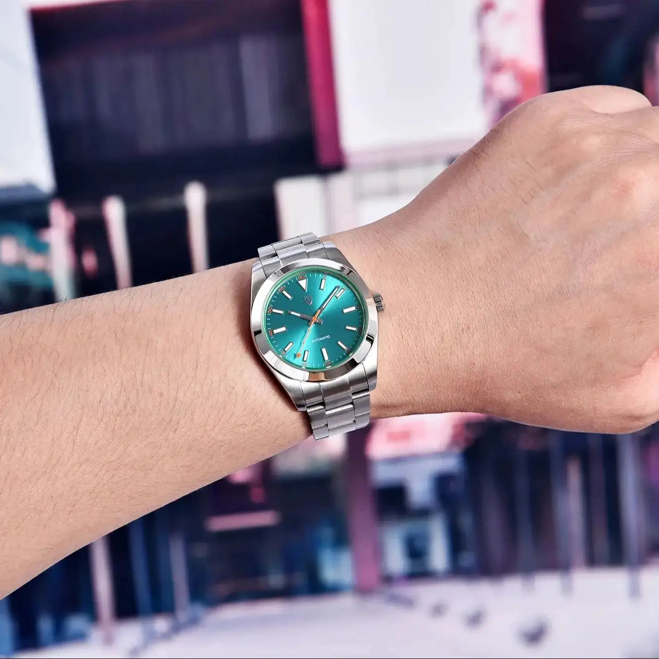 PAGANI DESIGN 2026 Z-Blue men's automatic watch with teal dial on stainless steel bracelet