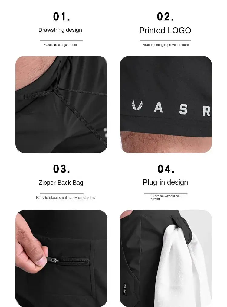 ASRV men's black quick-dry basketball shorts with zipper back pocket and ASRV logo.
