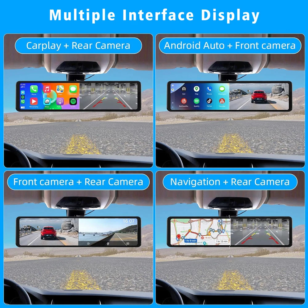 11.26 Inch 4K Car DVR With CarPlay Android Auto Dash Cam GPS WiFi
