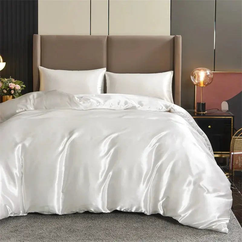 Queen satin duvet cover set, white, 3-piece, silky soft