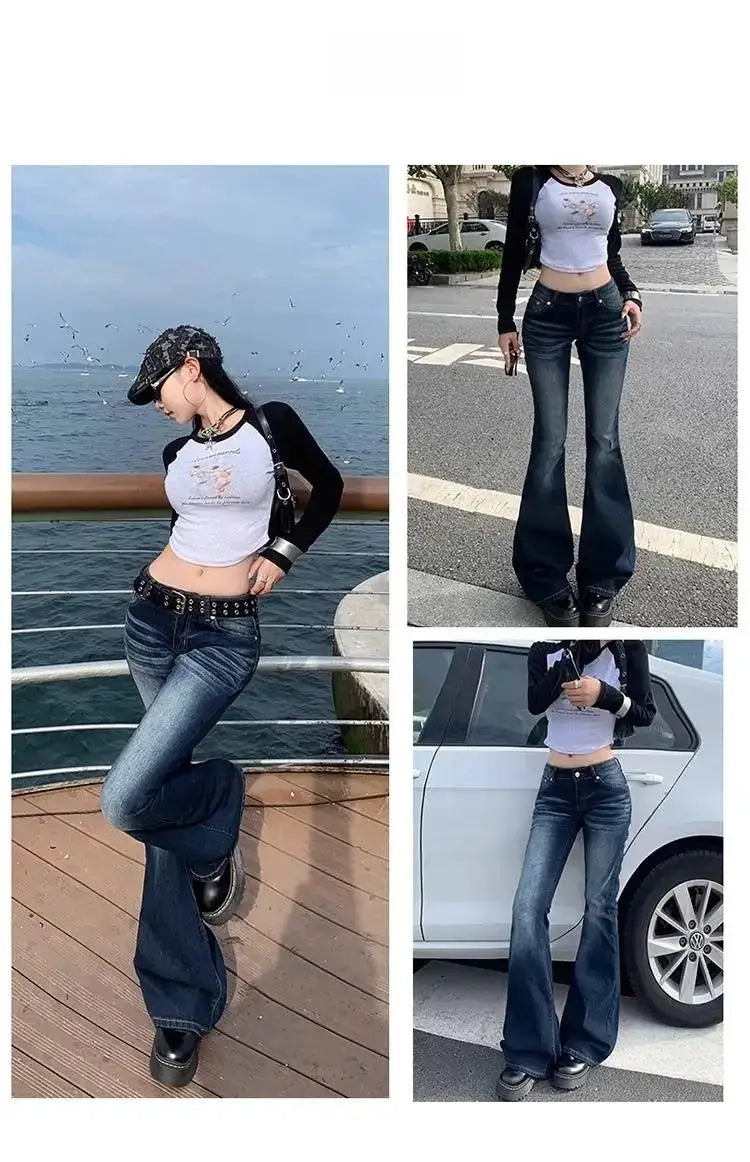 Y2K High Waist Slim Jeans Bootcut Flared Denim Trousers For Women