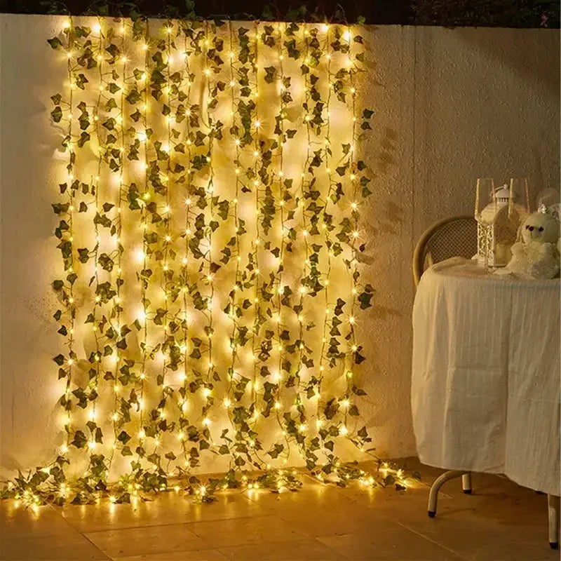Flower Green Leaf String Lights Artificial Vine Fairy Lights Battery Powered Tree Garland For Wedding Home Decor