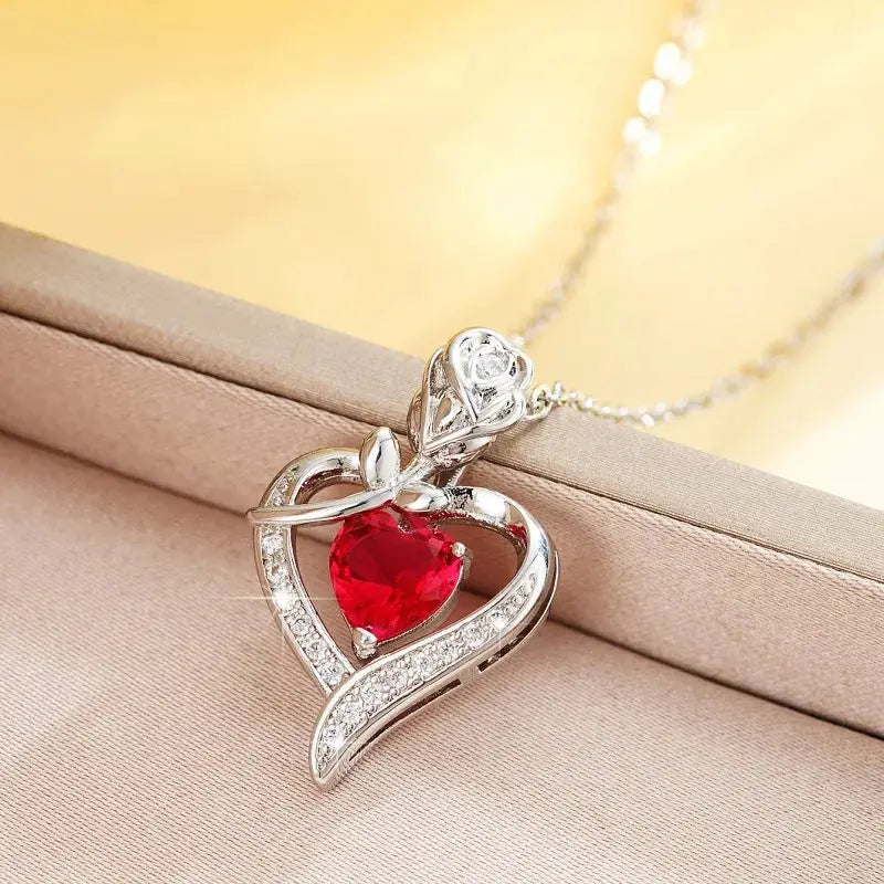Heart Shaped Pendant Necklace Hollow Design Rhinestone Zinc Alloy for Women Gift for Best Friends Mothers Day Party Wear