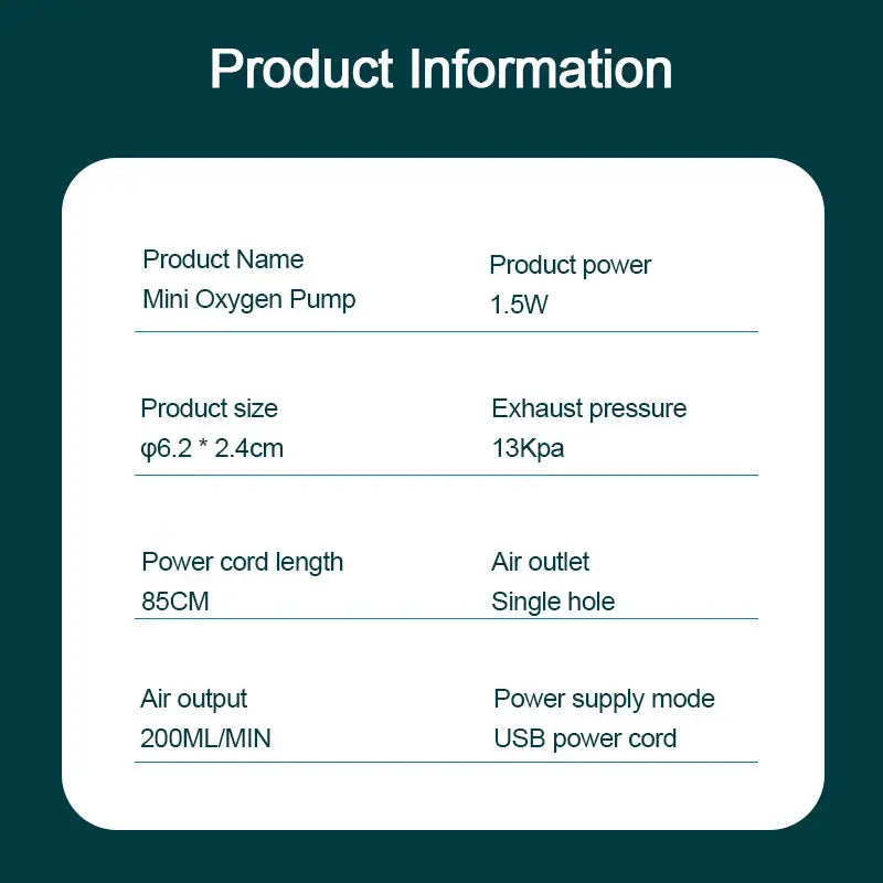 Ultra Silent 220ml Per Minute 1.5W Aquarium Air Pump Mini Oxygen Compressor For Fish Tanks