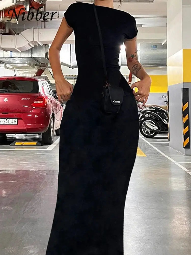 Nibber Solid Backless Maxi Dress For Women Elastic Slim Fit Sleeveless Elegant Streetwear For Spring And Summer