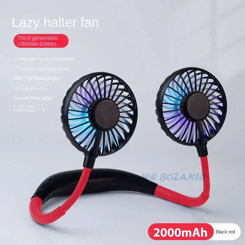 USB Portable Neck Fan Hands Free Dual Mini Sports Fan 3 Speed Adjustable Rechargeable 360 Degree Rotation