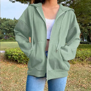 AutumnWear Fleece Hoodie Black Hooded Sweatshirt With Drawstring Pockets And Zipper Loose Fit