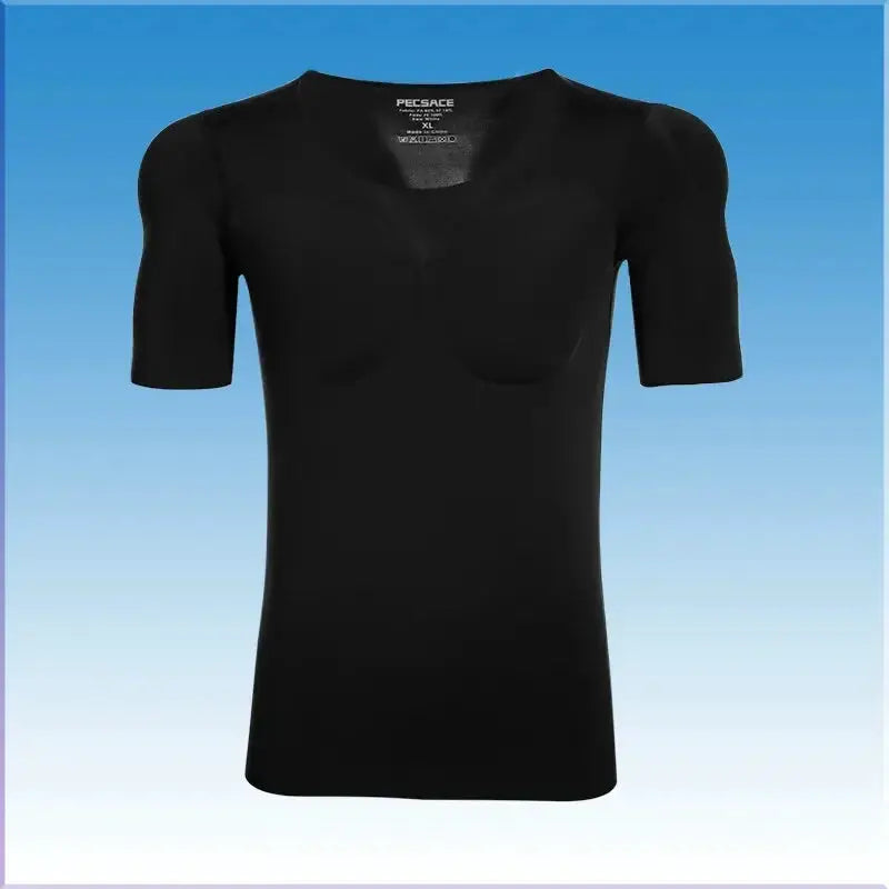 3D fake muscle T-shirt, black short-sleeve cosplay undershirt with chest padding by Simples Market