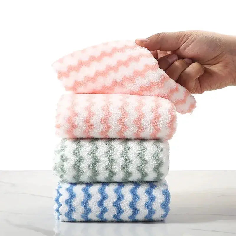 20Pcs Simples Market microfiber kitchen wipes with coral velvet wave design, pink/gray/blue set