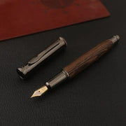 Wood fountain pen with tiger skin pattern, Simples Market, gunmetal gray cap, gold nib