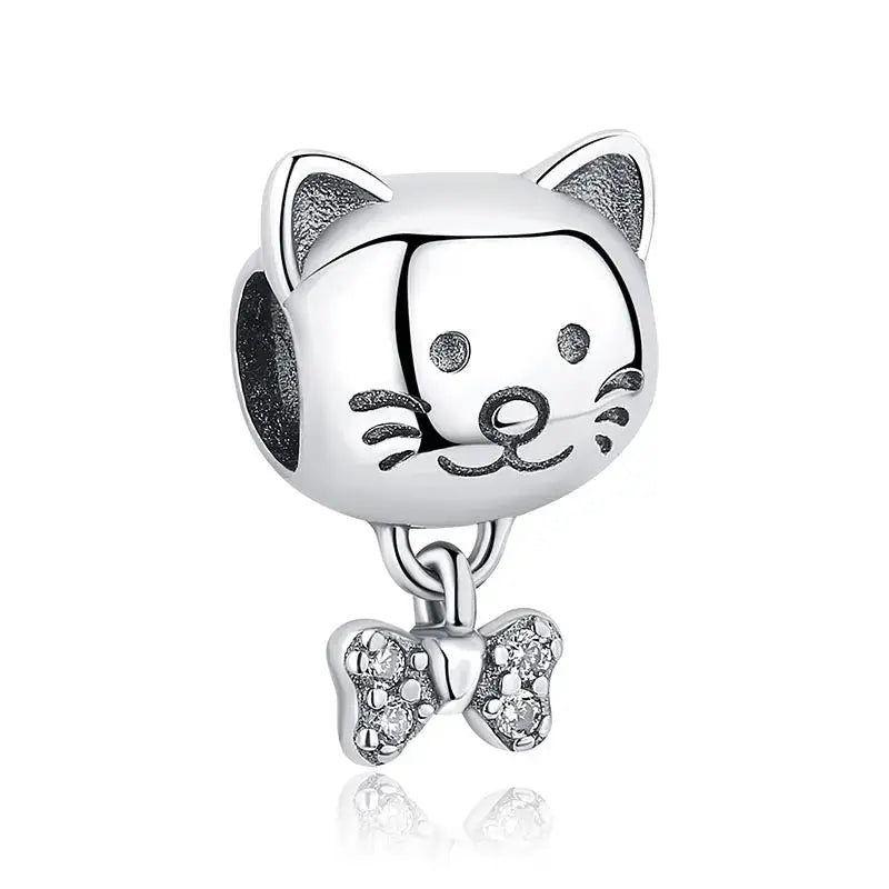 925 Sterling Silver Paw Print Charm Beads for Dogs and Cats Jewelry Pendant Fit for Bracelets Necklaces DIY Projects