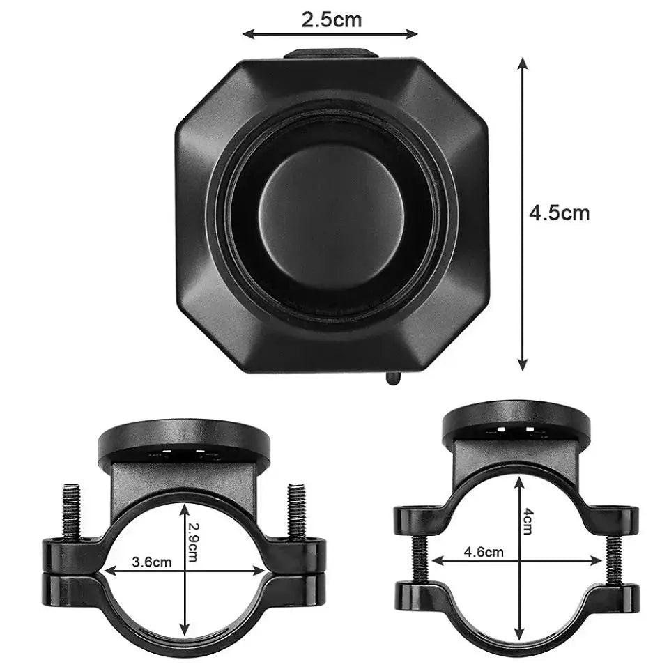 Hollarm Wireless Bike Vibration Alarm by Simples Market, black USB-charging bicycle security alarm with mounting clamps