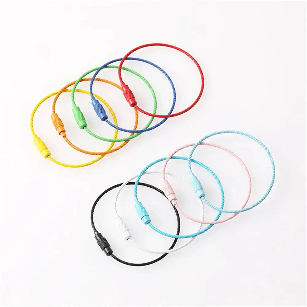 Stainless steel DIY keychains and keyrings kit with 10 colorful rope loops and screw-locks