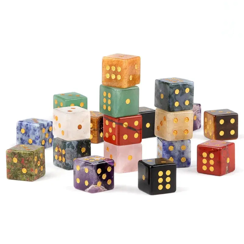 5 Piece Natural Stone Dice Set Amethyst Agate Tiger Eye 1.6cm Each Stone For Tabletop Games Wholesale