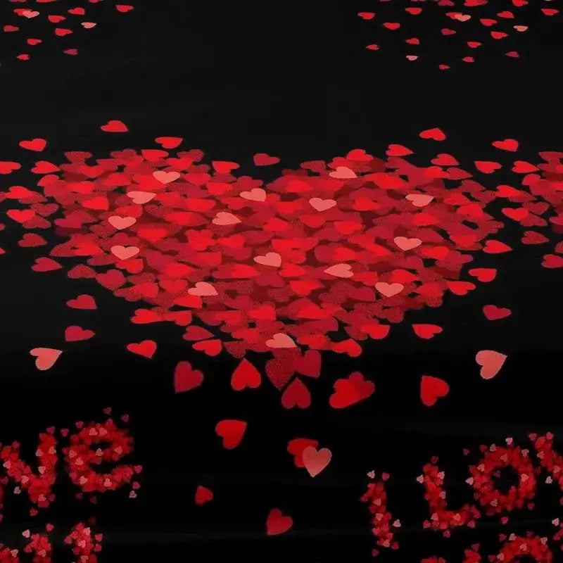 Bedsheet by Simples Market, single black frosted bedsheet with red heart pattern.