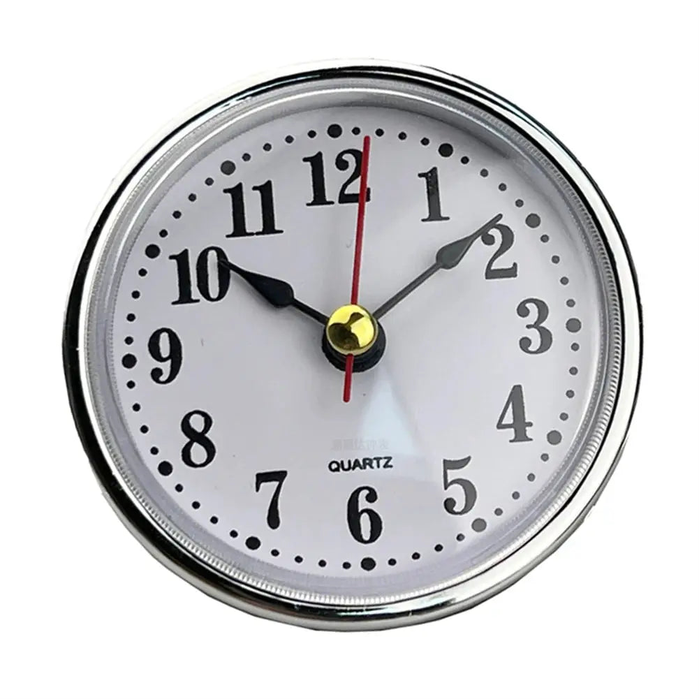 Round 65mm wall clock with white dial, black Arabic numerals, silver bezel, red second hand
