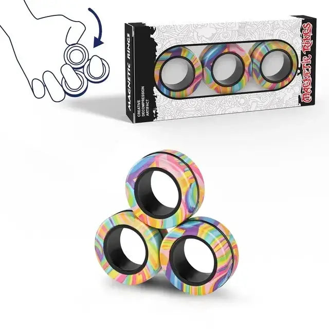 Magnetic Rings Fidget Toy Set 3 Pack Spinner Rings for Adults Teens and Kids Great Gift Durable ABS Plastic
