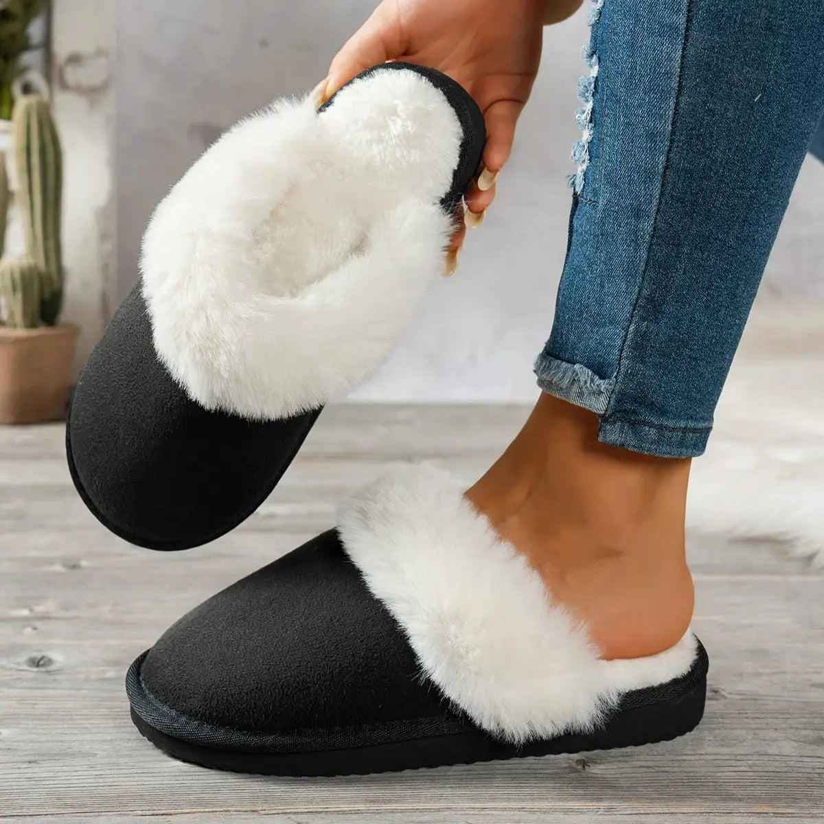 CozyNest Womens Winter Slippers Non Slip Plush Low Heel Slip On Thickened Lining For Warmth And Comfort