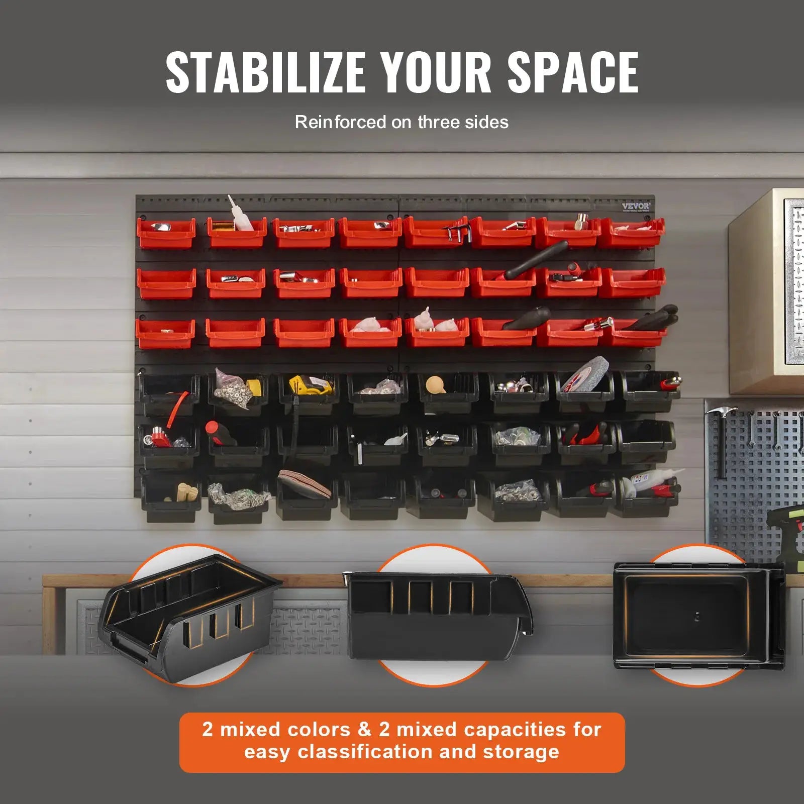 SucceBuy 48 Piece Wall Mounted Parts Storage Bins System for Garage Tools Nuts Bolts Screws Nails
