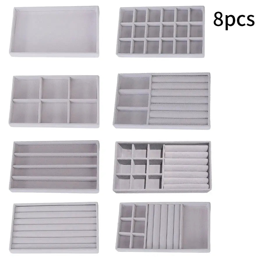 Flocking Jewelry Box Tray Velvet Interior With Wooden Base For All Kinds Of Jewelry Storage
