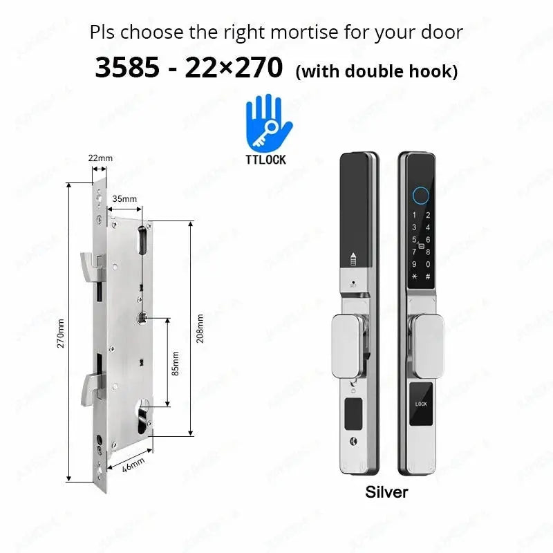 Simples Market silver smart lock for sliding doors with TTLock keypad, fingerprint, RFID, and digital code (2 units)
