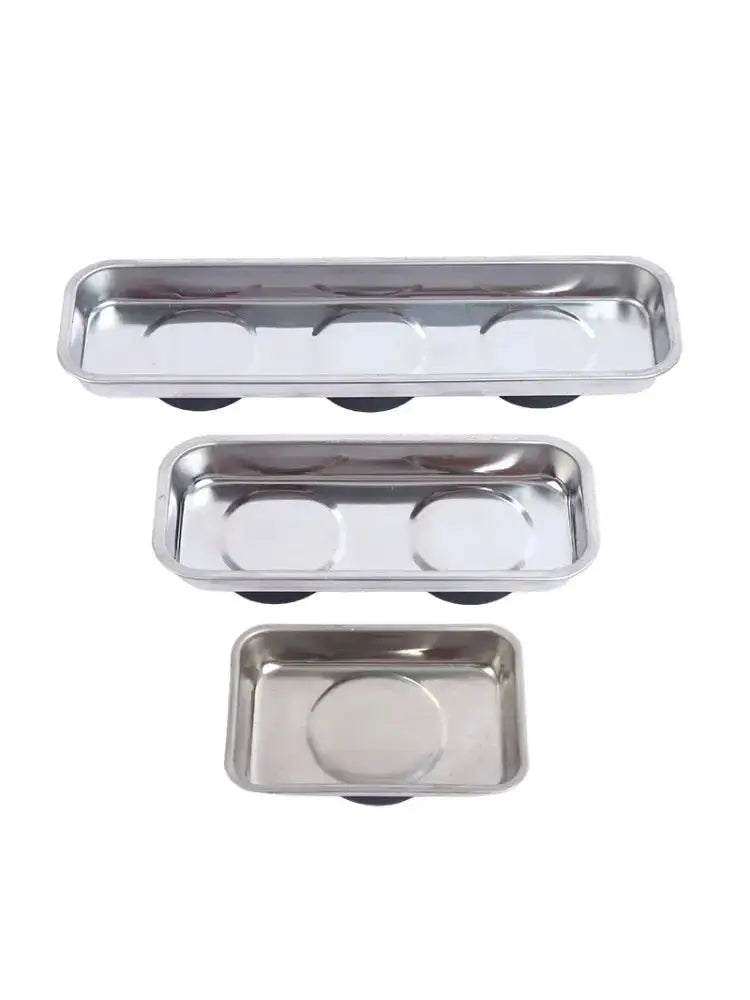 Magnetic stainless steel parts trays set of three rectangular trays with magnetic bases
