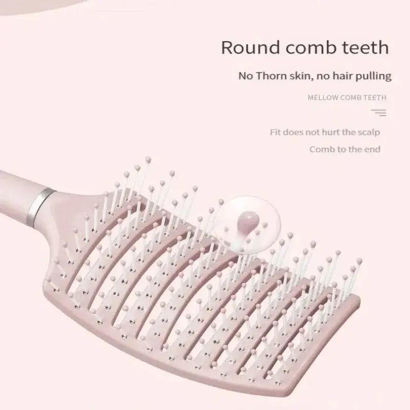 Hairbrush Air Cushion Comb Fluffy Anti-Hair Loss Massage Hair Brush by Simples Market, pink cushion with round teeth.