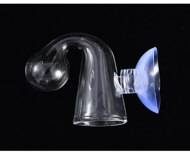 Glass aquarium CO2 indicator drop checker with curved neck and blue suction cup end
