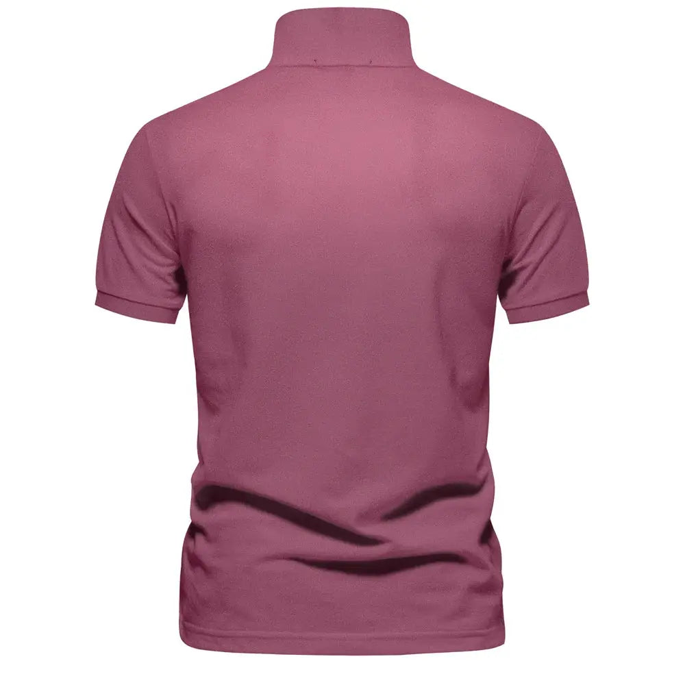 Men's pink polo shirt, cotton, short sleeves, back view