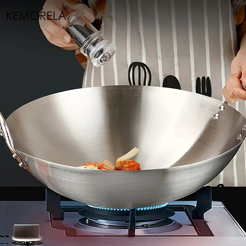 Stainless Steel Wok Uncoated With Double Handles 26 To 34 Cm High Quality Chef Pan For Home Stir Fry Cooking